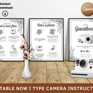 Instruktioner för Polaroid Now I-Type-kamera, Hur man tar ett foto, Fotogästbok, Hur man sätter i ny film, Bröllops-Polaroid, Bröllopsskyltar