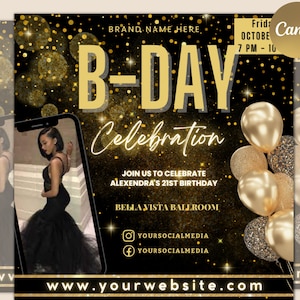 Birthday Celebration Flyer Platinum Template | DIY Bday Invitation RSVP Boutique Hair Lash Nails Social Media Instagram Editable Canva Flyer