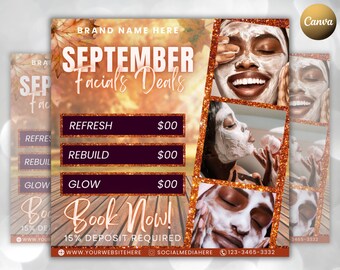 Editable September Booking Flyer, Fall Facial Deals Available, Appointment Flyer, Social Media Flyer, Book Now Flyer