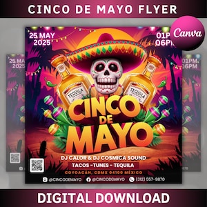 Cinco De Mayo Flyer, Club Flyer Template para Canva, Diy Event Flyer, Party Flyer, Mexican Party Flyer, Diy Cinco De Mayo, Canva Template