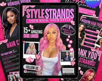 90s Magazine Template, 90s Style Magazine Template For Hair Lashes, Nails, MUA, Beautician, Braid, Boutique, Magazine Catalog Canva Template