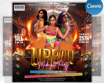 Urban Club Party Flyer: DJ Nightclub Event, Canva Template (Digital Download)