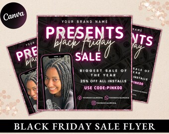 Black Friday Flyer,Black And Pink Friday Sale Flyer,Black Friday Special Sale For November Hair,Nails,Lashes,Braids,boutique, Canva Editable