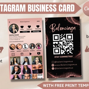 Instagram Business Card 2023, DIY Canva Business Card Template Design, QR code Business Card, Influencer Cards, Influencer Cards, Editable