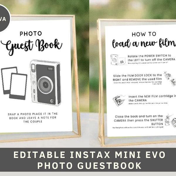 Instax Mini Evo Photo Guestbook, Instax Mini Evo Camera Instructions Sign, How To Load A Film, How To Take A Photo