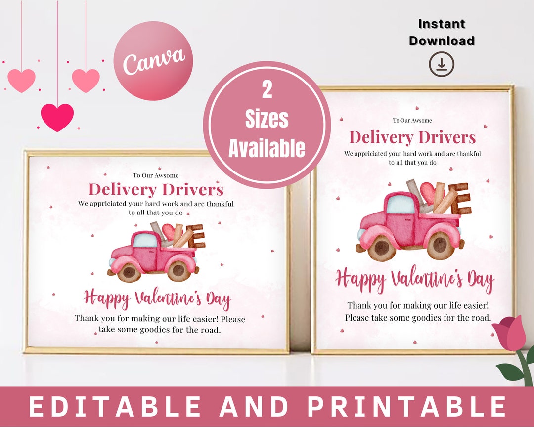 Delivery Driver Thank You Valentine Treat Snack Sign, Valentine