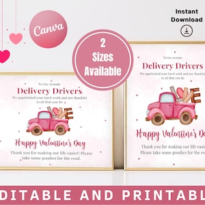 Autista delle consegne Grazie, cartello per snack di San Valentino, cartello per snack e bevande dell'autista delle consegne di San Valentino, adoro i nostri autisti delle consegne, corrieri postali