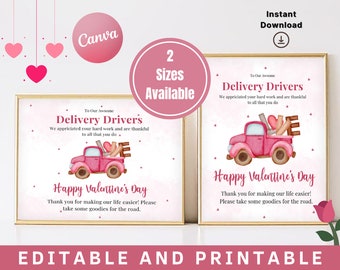 Delivery Driver Thank You Valentine Treat Snack Sign, Valentine Delivery Driver Snack & Drink Sign, Love our Delivery Drivers, Mail Carriers