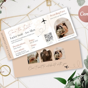 Boarding Pass Save The Date, Destination Wedding Invitation, Passport Wedding Invitation, Printable, Travel Theme, Beach, Template Download