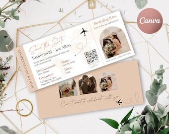 Boarding Pass Save The Date, Destination Wedding Invitation, Passport Wedding Invitation, Printable, Travel Theme, Beach, Template Download
