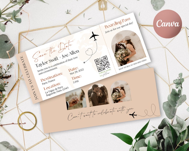 Boarding Pass Save The Date, Destination Wedding Invitation, Passport Wedding Invitation, Printable, Travel Theme, Beach, Template Download