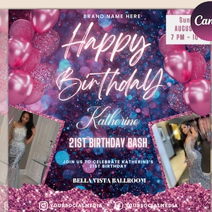 Happy Birthday Flyer, Editable Birthday Flyer, Birthday Girl Invitation, Birthday Invite Template, Birthday Party, Birthday Dinner