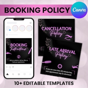 Lash Tech booking Policy Instagram Template Terms And ConditionsTemplate, Payment refund  Cancellation Policy, Booking Policy Canva Template