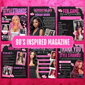 90s Magazine Template, 90s Style Magazine Template For Hair Lashes, Nails, MUA, Beautician, Braid, Boutique, Magazine Catalog Canva Template