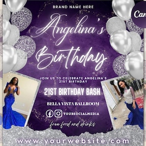 Birthday Bash Flyer, Birthday Flyer Girl, DIY Flyer Template Design, Birthday Party Invites Flyer, Premade Celebration Instagram Post