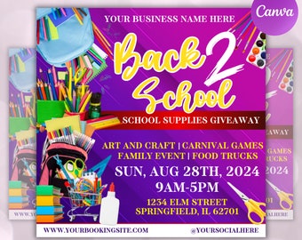 Back To School Flyer Giveaway Flyer, Back to school Supplies flyer, DIY canva template, Back 2 School Flyer, Giveaway Special Flyer Canva