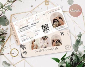 Boarding Pass Save The Date for wedding, Destination Wedding Invitation,Passport Wedding Invitation, Travel Theme, Beach, Template Download