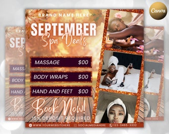 Editable September Booking Flyer, Fall Spa Deals Available, Spa Flyer, Appointment Flyer, Social Media Flyer, Book Now Flyer