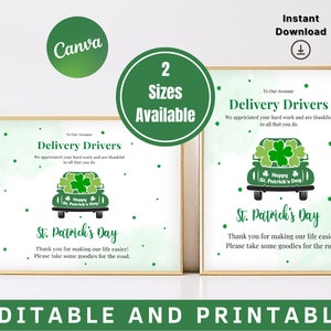 St Patrick&#39;s Day Sign, Delivery Driver Thank You Sign, St Patrick&#39;s Day Thank You Sign, Delivery Driver Snack Sign, Take A Snack Sign
