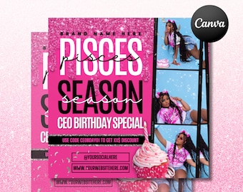 Pisces Birthday Flyer, Pisces Flyer, Birthday flyer, Pisces Bash Flyer, Bday Flyer, Birthday Event, Invitation Flyer, Canva Template