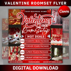 Room Setup Valentines Booking Flyer, Valentine Room Setup Flyer, Valentines Day Flyer, Room Decoration Flyer,Hotel Book Flyer,Canva Template