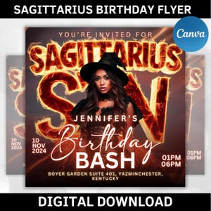 Sagittarius Birthday Flyer, Birthday Girl, Happy Birthday Flyer, Sagittarius Season, Sagittarius Party, Celebration Flyer, Canva Editable