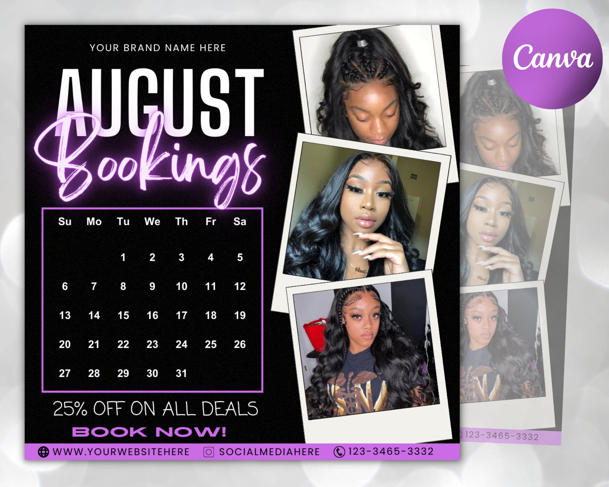 August Bookings Flyer, August Bookings Available, August Appointment Flyer, August Calendar Flyer, Hair, Nails, Makeup, Lashes, Braids, Wig