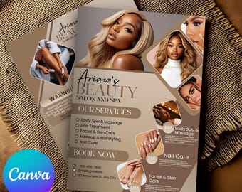 Diy Beauty Salon Flyer Canva Template, Hair Nail Makeup Salon Flyer, Esthetician Beautician Flyer design, Editable, Digital Download