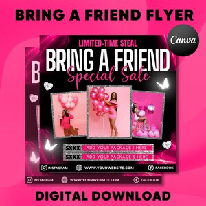 Bring A Friend Booking Flyer, Bring A Friend Special, Bring A Friend Deal, Bestie Deal Flyer, Hair Braids Lashes Wigs Nails Makeup Promotion
