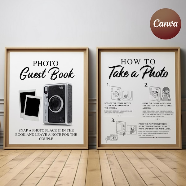 Instax Mini Evo Photo Guestbook, Instax Mini Evo Camera Instructions Sign, How To Load A Film, How To Take A Photo