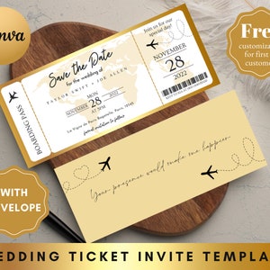Flugzeugticket Save The Date, Ticket Save the Date, Ticket Hochzeit, Save the Date Karte, Boarding lädt ein, Hochzeitseinladung, Zielhochzeit