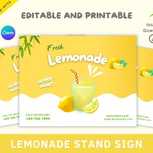 Custom Lemonade Sign | Drinks Sign, Custom Lemonade, Canva Template, Printable Template, Lemonade Stand Sign, Editable Sign, Lemonade Sign