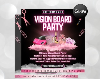 Vision Board Party Flyer Vision Flyer Manifesting Event Flyer Board