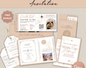 Destination Wedding Invitation, Boarding Pass Invite,Printable Passport Wedding Invite,Travel Theme Wedding,Travel Wedding Bundle