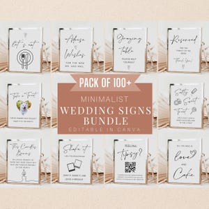 Lot de panneaux de mariage minimalistes, lot de panneaux de signalisation de mariage moderne, ensemble de 100 panneaux de signalisation de mariage, modèle de panneau de table de réception moderne Lot de panneaux de signalisation de mariage