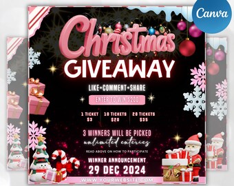 Christmas Raffle Flyer, Christmas Flyer, DIY Flyer Design Template, Giveaway Flyer, Social Media Flyer, Premade Business Flyer