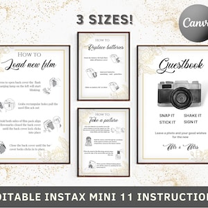 Instax Mini 11 Photo Guestbook Sign, Camera Instructions, How To Take A Photo, How To Load New Film, Printable Party And Wedding Photo Sign