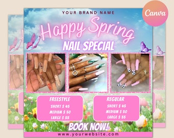 Printable Nail Salon Flyer, Nail Special Flyer, Spring Flyer, Beauty Flyer, Manicure Minimalist, Manicure Nails Template, Social Media Flyer