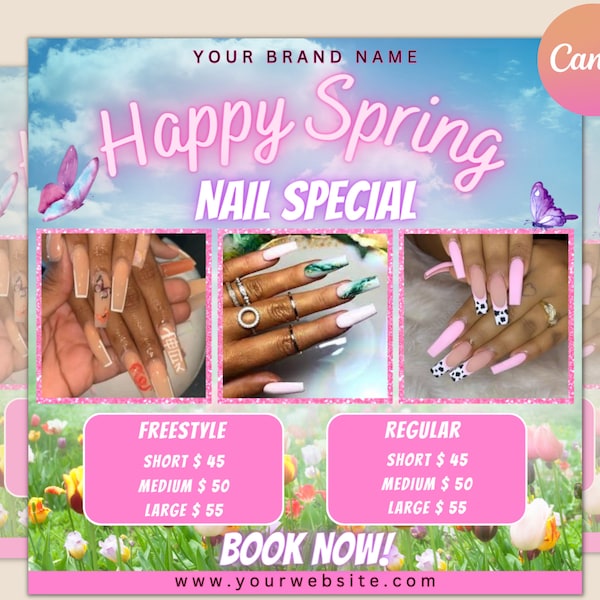 Printable Nail Salon Flyer, Nail Special Flyer, Spring Flyer, Beauty Flyer, Manicure Minimalist, Manicure Nails Template, Social Media Flyer