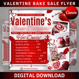 February Bake Sale Flyer, Valentine&#39;s Day Bake Sale Flyer, Sweet Treats Flyer,Valentine&#39;s Day Dessert Flyer, Valentines Sale,Bake Shop Flyer