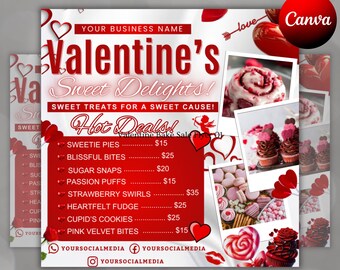 Folleto de venta de pasteles de febrero, folleto de venta de pasteles del día de San Valentín, folleto de dulces, folleto de postres del día de San Valentín, venta de San Valentín, folleto de pastelería