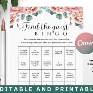 Encuentra al invitado, Encuentra el bingo del invitado, adivina al invitado, Encuentra el juego del invitado, Encuentra al invitado que