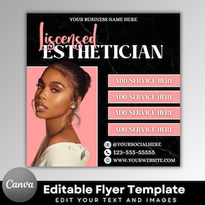 Diy Esthetician Flyer Canva Templates, Beauty Spa Flyer, Facial Services Flyers, Hydrafacial Flyer, Salon Flyer, Skincare Services Treatment
