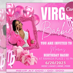 Virgo Birthday Flyer, Birthday Template, Birthday Girl, Party Flyer, Celebration Flyer, Birthday Event, Birthday Invite,Canva Flyer Template