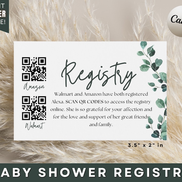 Baby Shower Registry Card with QR Codes for your online registry, Printable Gift Registry QR Code, How to Create a QR code Guide Included