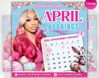 April Booking Flyer Canva Template, Diy April Flyer, Hair Flyer, Easter ...