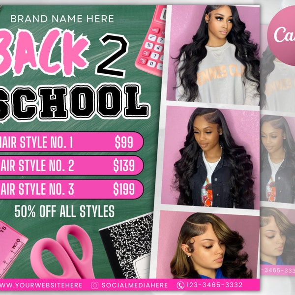 Back To School Flyer, Back to school sale flyer, Back to school Hair flyer, DIY canva template, Back 2 School Flyer, Braid Special Flyer