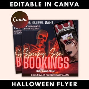 Folleto de reserva de Halloween, folleto de citas, folleto de reserva inmediata, folleto de Halloween, folleto de belleza, folleto de redes sociales, plantilla de folleto de Canva