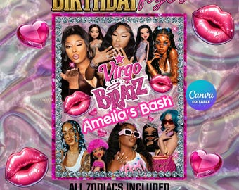 Pink Birthday Flyer For Virgo Bash, Happy Birthday Flyer, Canva Editable  Virgo Season Flyer, Virgo Party Flyer, Girls Celebration Flyer