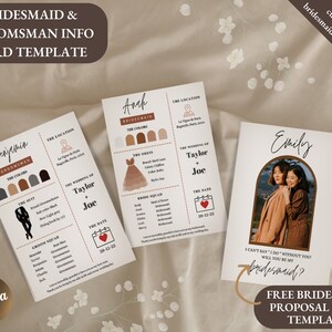 Bridesmaid info card template editable with Canva, Bridesmaid Proposal Card, Customizable bridal party info, Bridesmaid Groomsman Template